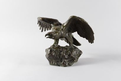 null Antoine Louis BARYE (1795-1875). Aigle aux ailes déployées. Bronze à patine...
