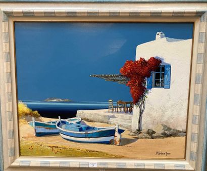 null Jean-Pierre BERTAUX-MARAIS. 

sur la plage de Patmos 

Huile sur toile 

65...