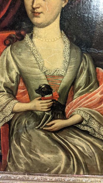 null Portrait of Madame de Graffigny or Young woman holding a small dog sitting on...
