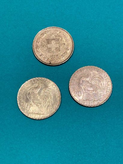 null Lot de 3 pièces 20fr or (1910-1913 et 1883)