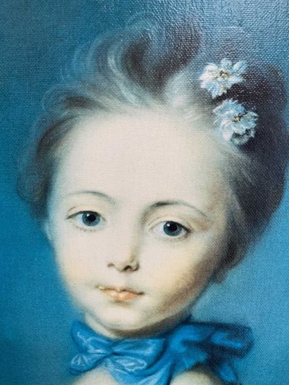 null Impression sur toile représentant une jeune fille au chat dans le gout du XVIIIe...