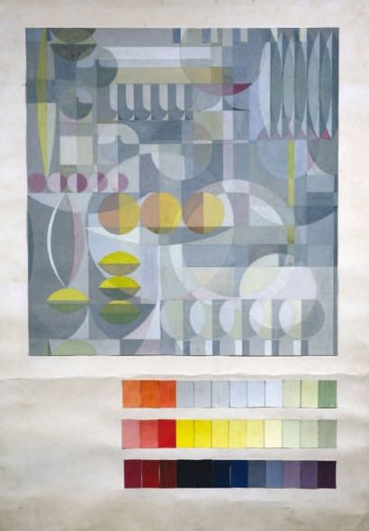 PRÈ Maurice (1907-1988) « Composition abstraite ». Gouache et aquarelle contrecollée...