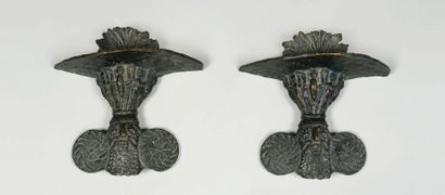 DE BLONAY M.A. Éléments décoratifs. Épreuves en bronze à patine verte nuancée, fonte...
