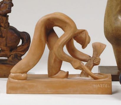 MARTEL Jan et Joël (1896-1966) « Moissonneur ». Sculpture en terre cuite originale...