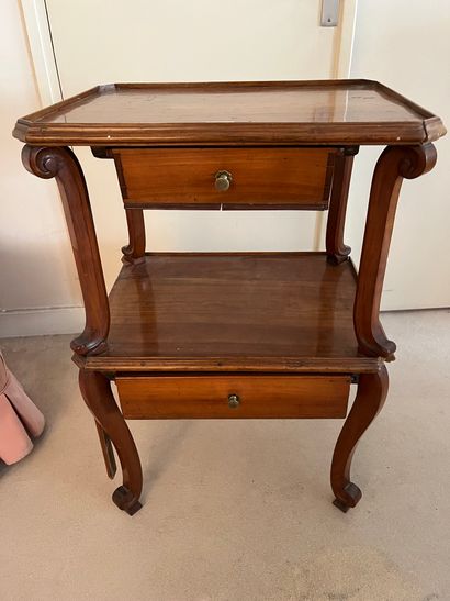 null Tea table with two trays in natural wood and two drawers,

scrolled uprights

Accident...