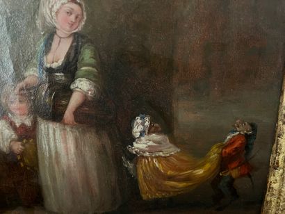 null Lot de trois pièces encadrées :

Jeune femme, enfant et singes, huile sur toile

Coq,...