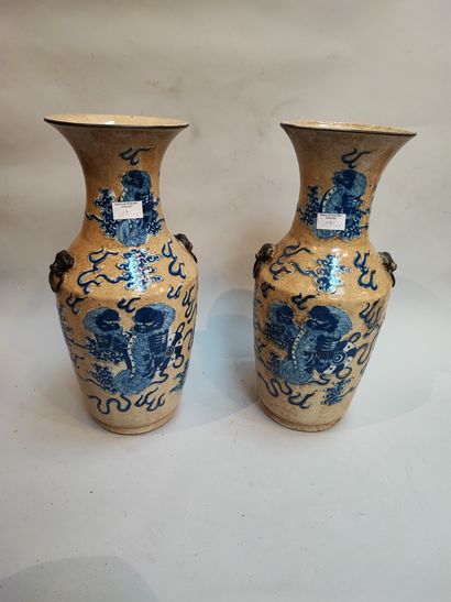 Paire de vases Nankin à décor de chiens de...