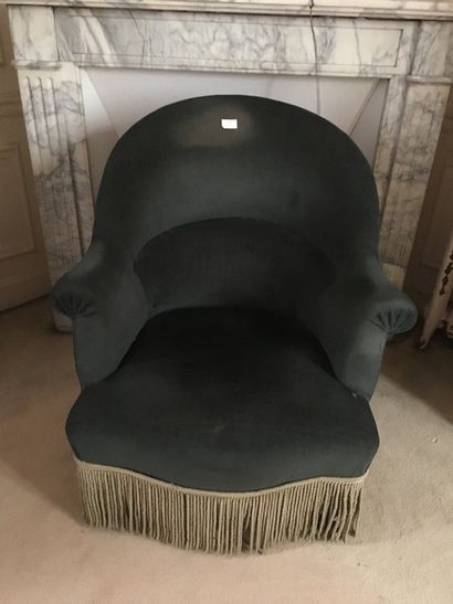 null Fauteuil crapaud garni de velours coupé bleu (ref 26)