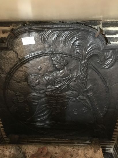 null Cast iron fireback decorated with an allegory of Justice with the arms of France,...