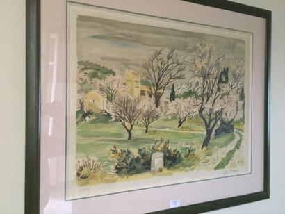 After Yves BRAYER, View of a farmhouse, lithograph...