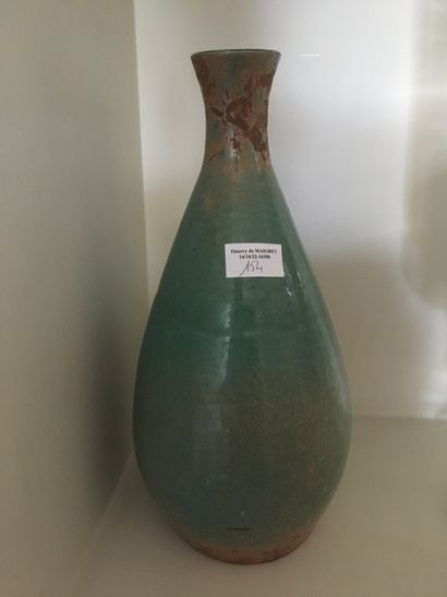 PICAULT. Vase with high neck with green bottom....