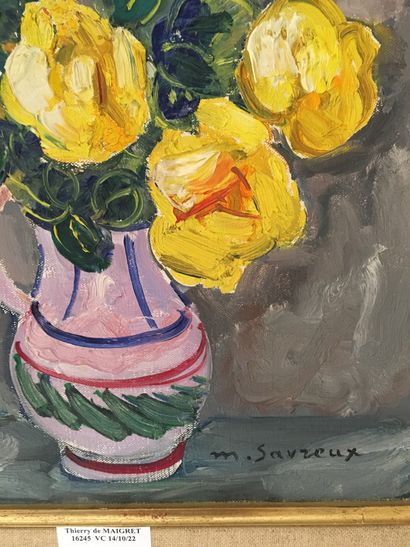 null Maurice SAVREUX, Bouquet de roses jaunes, huile sur toile, SBD, 34x26 cm (ref...