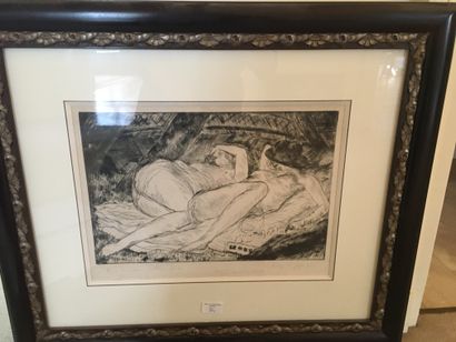null DUNOYER de SEGONZAC, Two female nudes lying down, engraving, SBD and dedicated,...