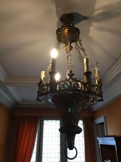 Suspension with 6 lights in gilded metal,...