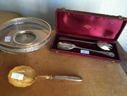 null 
Silver salad set (box) (ref 15)_Silver mounted crystal bowl_A gilt metal and...