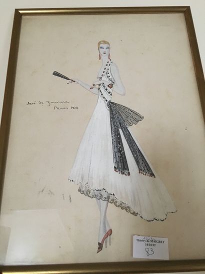 José de ZAMORA, Paris 1928, Elegant, watercolor...