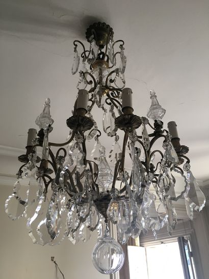 null Cage chandelier with 8 lights, with pendants and daggers, Louis XV style, H...