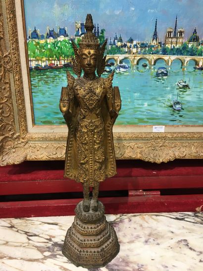 null Bouddha débout en métal doré, H : 53 cm (ef 107)