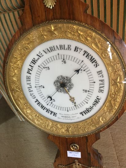 null Baromètre-thermomètre en placage de palissandre, Maison Lerebours et Secretan,...