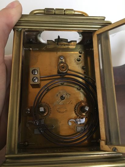 null Travel clock, circa 1900, the movement signed Hands, H: 15 cm (ref 57)