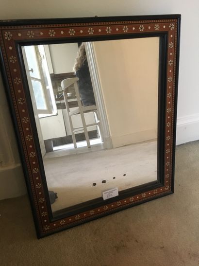 Rectangular mirror in stained wood and exotic...