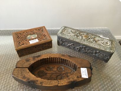 Wooden butter mold carved with flowers and...