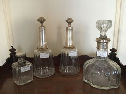 Four silver mounted carafes, one pair, M...