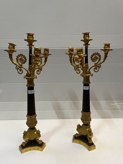 Pair of ormolu and patinated candelabras...