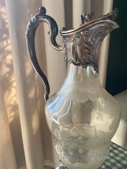 null Silver ewer 950 thousandths and crystal with rocaille decoration, hallmark of...