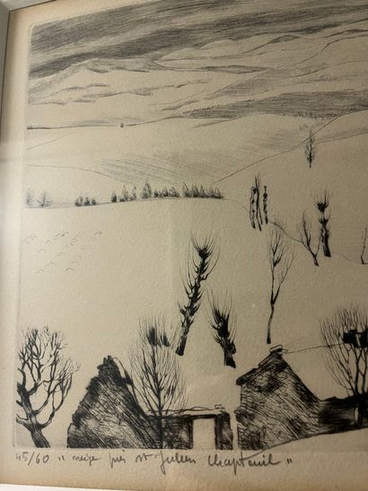 null Snow near St Julien Chapteuil. Snow near Epinal. Two drypoints signed A. JACQUEMIN....