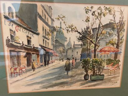 null Lot comprenant :

Ecole du XXème siècle 

Montmartre 

Aquarelle 

22.5 x 31...
