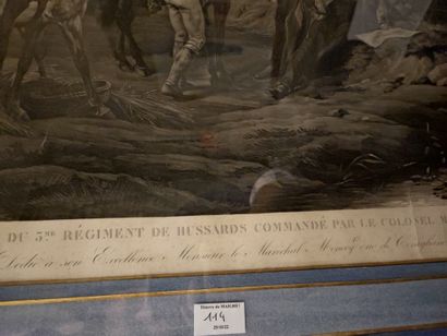 null Bivouac du 3e régiment de Hussards commandé par le Colonel Moncey. Gravure en...