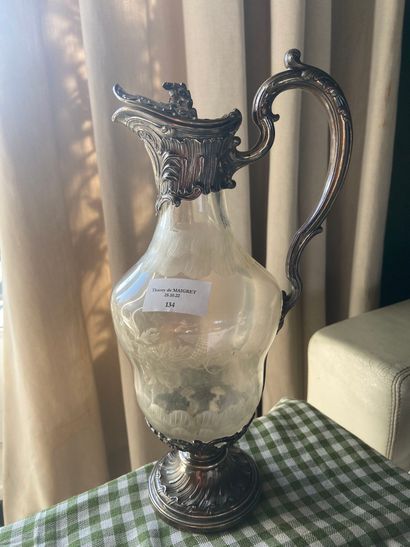 null Silver ewer 950 thousandths and crystal with rocaille decoration, hallmark of...