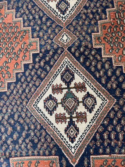 null Persian carpet blue background with Boteh decoration (wear) 

143 x 170 cm