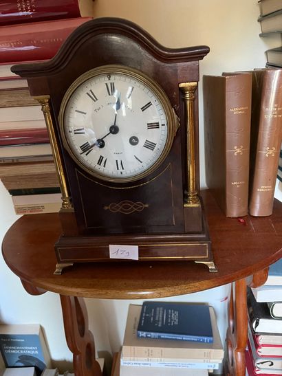 null Clock Borne in wood with marquetry decoration and brass columns 

dial by Shefield...