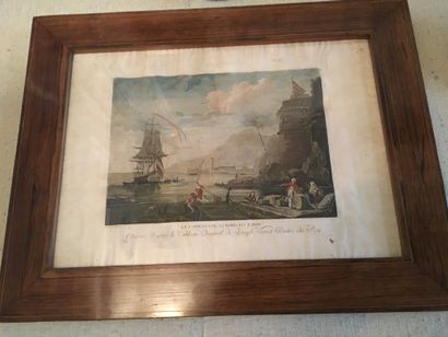null After Joseph VERNET_Harbor views_Four color engravings, framed in rosewood with...
