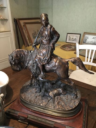 null After Pierre-Jules MENE (1810-1879)_Oriental rider with moukala_Bronze with...