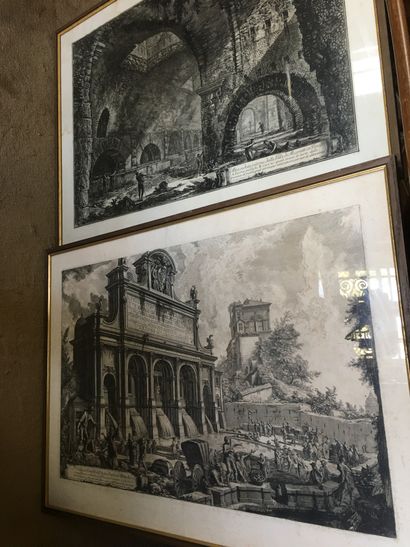 null Paire de gravures d'après Piranèse, Vedute de Tivoli et Vatican, 48 x 68 cm