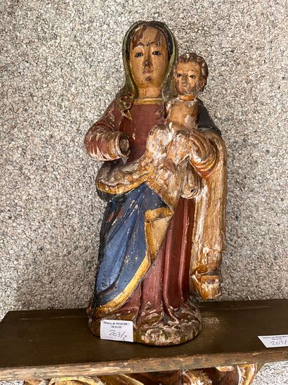 null Vierge à l'enfant laquée (H : 35 cm)et console d'applique en bois et stuc doré...