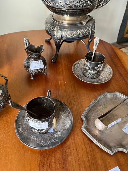 null 
Lot in silver 950°/°° Minerve mark including two cups and their saucers, a...