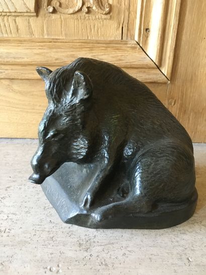 A. Jacques _Sitting boar in bronze with brown...
