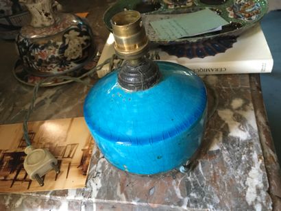 null LACHENAL. Pied de lampe en céramique à fond turquoise_H : 10 cm (ref 111)