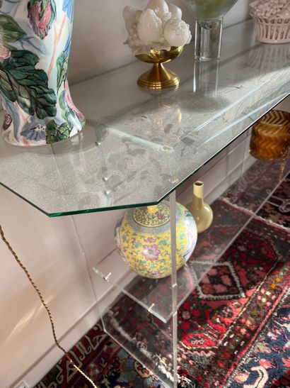 null Plexiglass and glass sideboard with two trays 

H : 89 - Long : 140 - D : 40...
