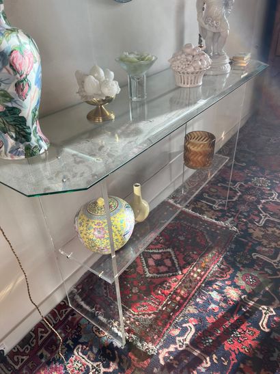 null Plexiglass and glass sideboard with two trays 

H : 89 - Long : 140 - D : 40...