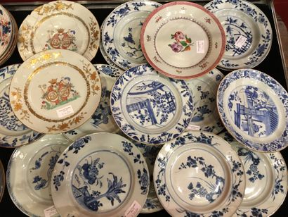 null CHINA. Fourteen plates in porcelain, decorated in blue underglaze with plants...
