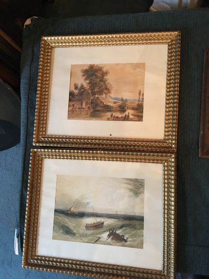 null VOLZIE (?) 1833 and 1830_Landscape at the thatched cottage and Marine_Two watercolors_22...