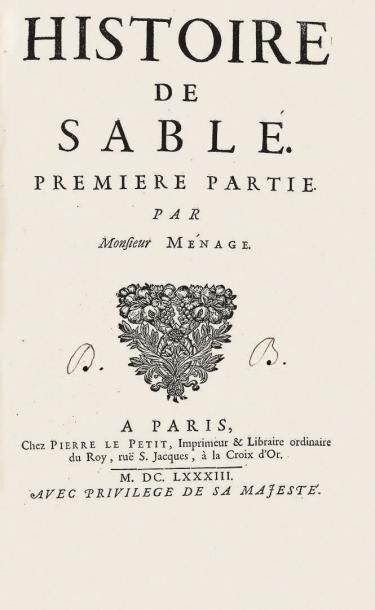 [BRETAGNE]. MÉNAGE (Gilles) Histoire de Sablé. Première partie. À Paris, Chez Pierre...