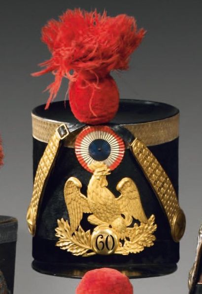 null Beau shako d'officier du 60e régiment d'infanterie de ligne modèle 1837, manchon...