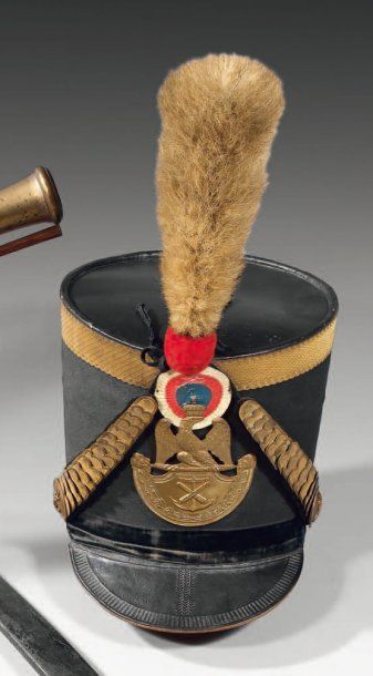  Shako d'officier d'artillerie de marine modèle 1812, plaque à l'aigle à soubassement...
