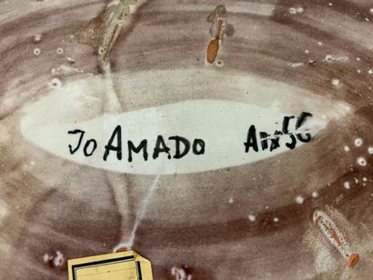 null JO AMADO (1916-1963) (STEENACKERS Joséphine, dite)
 Plat de forme ovale à décor...
